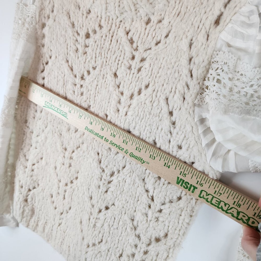Sea New York Ellie Combo Sweater Cable Knit Puff Lace Sleeves Cream Alpaca Wool - Picture 12 of 14